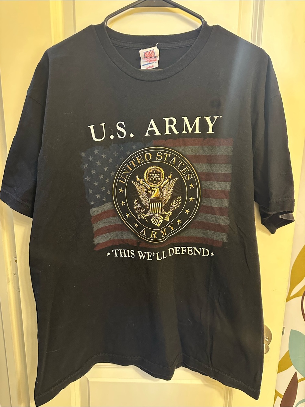 U.S. Army Black Short Sleeve Tee with Gold & Flag Graphic